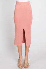 Peach Sweater Knit Split Back Midi Skirt