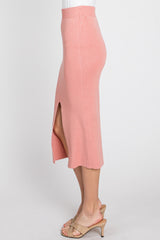 Peach Sweater Knit Split Back Midi Skirt