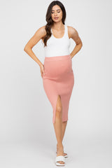 Peach Sweater Knit Split Back Maternity Midi Skirt