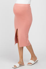 Peach Sweater Knit Split Back Maternity Midi Skirt