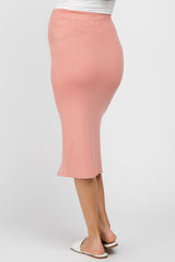 Peach Sweater Knit Split Back Maternity Midi Skirt