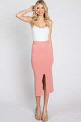 Peach Sweater Knit Split Back Midi Skirt