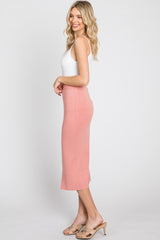 Peach Sweater Knit Split Back Midi Skirt