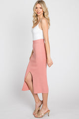 Peach Sweater Knit Split Back Midi Skirt