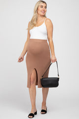 Mocha Sweater Knit Split Back Maternity Midi Skirt