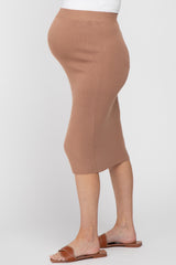 Mocha Sweater Knit Split Back Maternity Midi Skirt