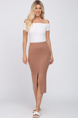 Mocha Sweater Knit Split Back Maternity Midi Skirt