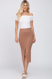 Mocha Sweater Knit Split Back Midi Skirt