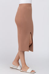 Mocha Sweater Knit Split Back Midi Skirt