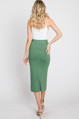 Light Olive Sweater Knit Split Back Midi Skirt