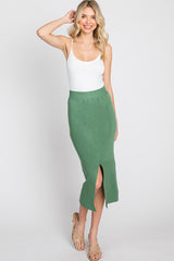 Light Olive Sweater Knit Split Back Maternity Midi Skirt