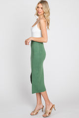 Light Olive Sweater Knit Split Back Midi Skirt