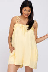 Yellow Shoulder Tie Ruffle Square Neck Maternity Romper