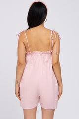 Pink Shoulder Tie Ruffle Square Neck Maternity Romper