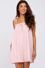 Pink Shoulder Tie Ruffle Square Neck Romper