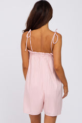 Pink Shoulder Tie Ruffle Square Neck Romper