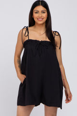 Black Shoulder Tie Ruffle Square Neck Maternity Romper