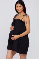 Black Shoulder Tie Ruffle Square Neck Maternity Romper