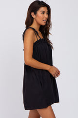 Black Shoulder Tie Ruffle Square Neck Romper