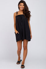 Black Shoulder Tie Ruffle Square Neck Romper