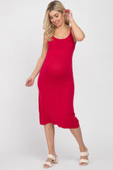 Red Scoop Back Sweater Maternity Midi Dress