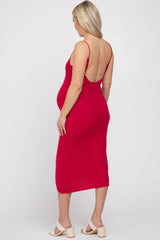 Red Scoop Back Sweater Maternity Midi Dress