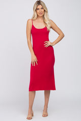 Red Scoop Back Sweater Maternity Midi Dress