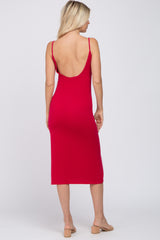 Red Scoop Back Sweater Midi Dress