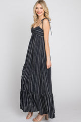 Black Printed Tie Strap Maxi Dress