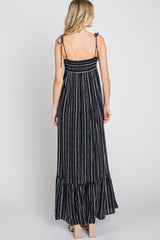 Black Printed Tie Strap Maxi Dress