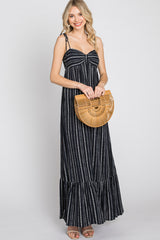 Black Printed Tie Strap Maxi Dress