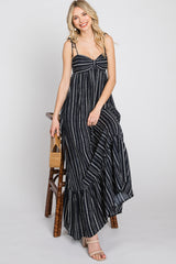 Black Printed Tie Strap Maternity Maxi Dress