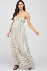 Ivory Printed Tie Strap Maternity Maxi Dress