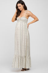 Ivory Printed Tie Strap Maternity Maxi Dress