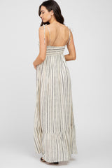 Ivory Printed Tie Strap Maternity Maxi Dress