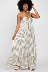 Ivory Printed Tie Strap Maternity Maxi Dress