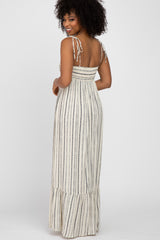 Ivory Printed Tie Strap Maxi Dress