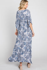 Navy Paisley Print Kaftan Maxi Dress