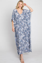 Navy Paisley Print Kaftan Maxi Dress