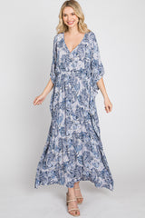 Navy Paisley Print Kaftan Maxi Dress