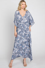 Navy Paisley Print Kaftan Maxi Dress