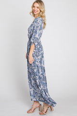 Navy Paisley Print Kaftan Maxi Dress