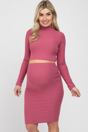 Mauve Mock Neck Top Skirt Maternity Set