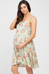 Light Olive Floral Lace Up Back Maternity Dress