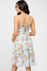 Light Blue Floral Lace Up Back Maternity Dress