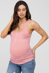 Pink Striped Racerback Maternity Tank Top