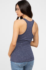 Navy Blue Striped Racerback Maternity Tank Top