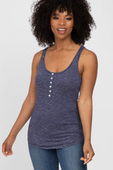 Navy Blue Striped Racerback Maternity Tank Top