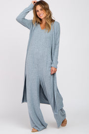 Heather Blue Sleeveless Jumpsuit Cardigan Set