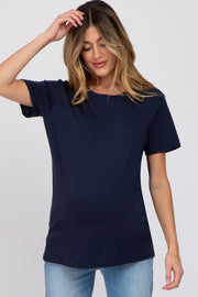 Navy Oversized Short Sleeve Maternity Top